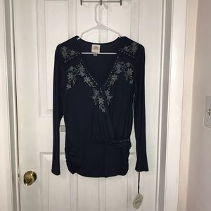 Embroided Blue Long Sleeve Shirt